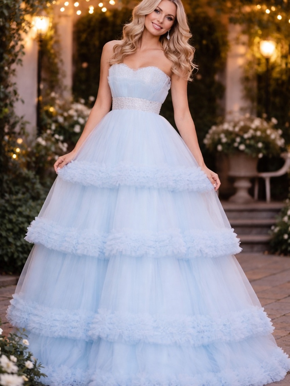 Colors Dress Blue Cinderella Tiered Tulle Prom Ball Gown Size 2 NWT